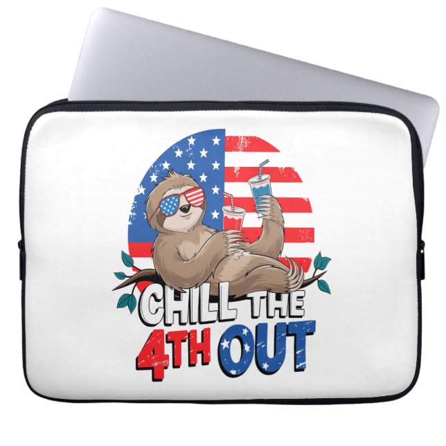 Sloth Chill vierde uit Patriotic USA Laptop Sleeve (Voorkant)