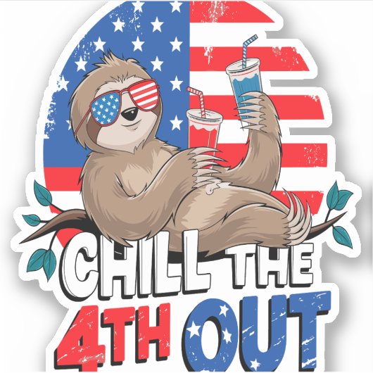 Sloth Chill vierde uit Patriotic USA Sticker (Voorkant)