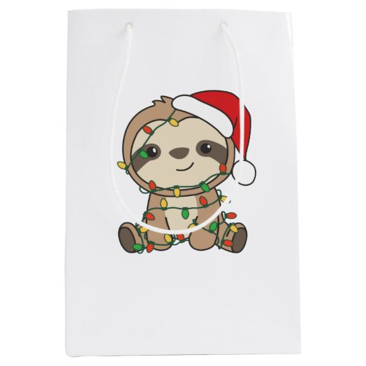Sloth Christmas Winter Animals Sloths Medium Cadeauzakje (Voorkant)