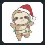 Sloth Christmas Winter Animals Sloths Vierkante Sticker<br><div class="desc">The sloth at Christmas with fairy lights. Funny animals with gifts and snow for the folidays. Het was Christmas Greeting. Sloths are cute animals and perfect for Christmas.</div>