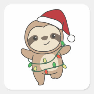 Sloth Christmas Winter Animals Sloths Vierkante Sticker