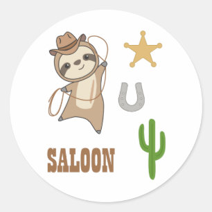Sloth Cowboy Lasso Western Australië Slots Ronde Sticker