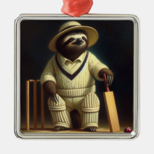 Sloth Cricket Speler Metalen Ornament