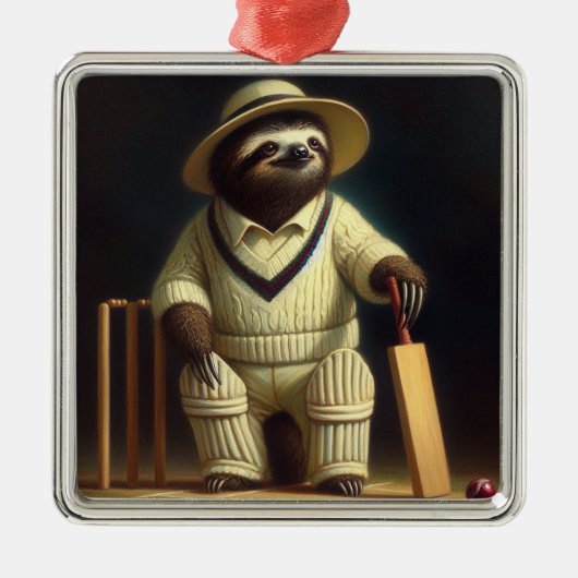 Sloth Cricket Speler Metalen Ornament (Voorkant)