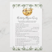 Sloth Dieren Baby shower Kwekerij Rhyme Quiz spel (Voorkant / Achterkant)