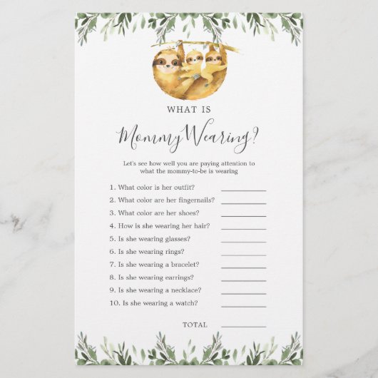 Sloth Dieren Baby shower Wat draagt mama (Voorkant)