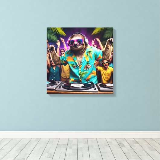 Sloth DJ Canvas Afdruk (Insitu (Houten vloer))