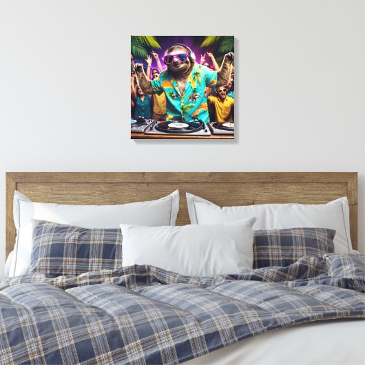 Sloth DJ Canvas Afdruk (Insitu (Slaapkamer))