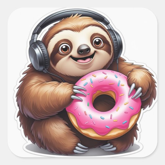 Sloth & Donut Chill Mode Vierkante Sticker (Voorkant)