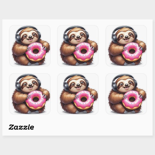 Sloth & Donut Chill Mode Vierkante Sticker (Vel)