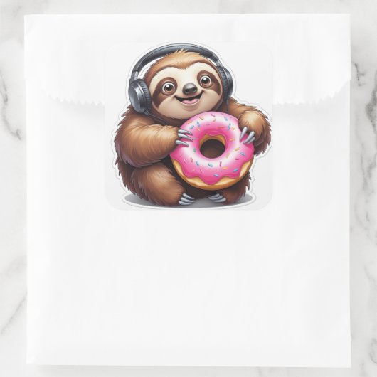 Sloth & Donut Chill Mode Vierkante Sticker (Tas)