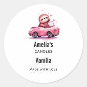 Sloth Driving a Pink Convertible Candle Business Ronde Sticker (Voorkant)
