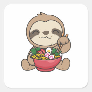 Sloth Eat Ramen Cute Kawaii Noodle Sloth Vierkante Sticker