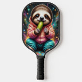 sloth eats a pickle cute cartoon pickleball paddle (Achterkant)