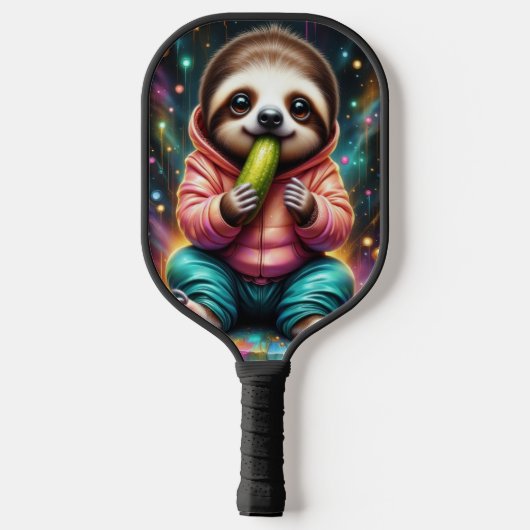 sloth eats a pickle cute cartoon pickleball paddle (Achterkant)