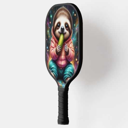 sloth eats a pickle cute cartoon pickleball paddle (Links)