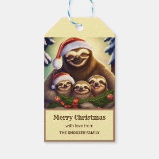 Sloth Familie Kerst Gepersonaliseerde Gift Label Cadeaulabel