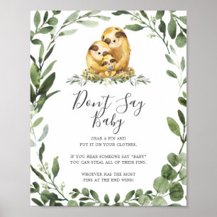 Sloth Family Baby shower Zeg geen Baby Sign Poster