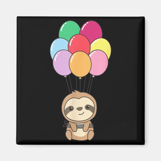 Sloth Flies Up With Colorful Balloons Kawaii Sloth Magneet (Voorkant)
