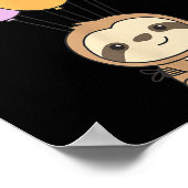 Sloth Flies Up With Colorful Balloons Kawaii Sloth Poster (Hoek)