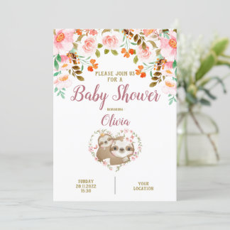 Sloth Floral Waterverf Baby shower Kaart
