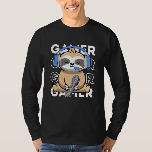 Sloth Gamer Cute Sloth Playing Video Games Boys Ki T-shirt (Voorkant)