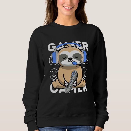 Sloth Gamer Cute Sloth Playing Video Games Boys Ki Trui (Voorkant)