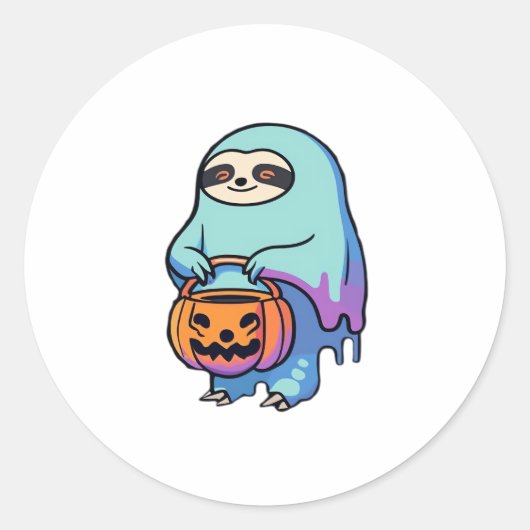 Sloth Ghost Halloween Oversized T-shirt Ronde Sticker (Voorkant)