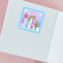 Sloth Girl's Reading Books Bookplate Vierkante Sticker