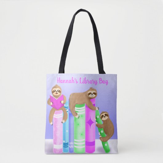 Sloth Girl's Reading Library Bag op maat Tote Bag (Voorkant)
