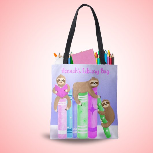 Sloth Girl's Reading Library Bag op maat Tote Bag