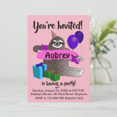 Sloth Girls Verjaardagsfeestje Uitnodiging (Staand voorkant)