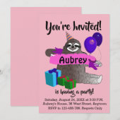 Sloth Girls Verjaardagsfeestje Uitnodiging (Voorkant / Achterkant)