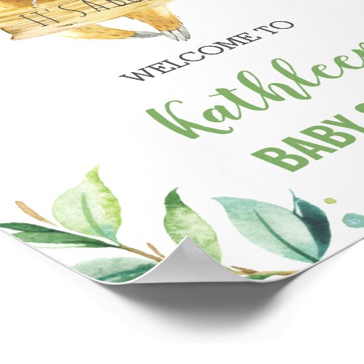 Sloth Greenery Boy Baby shower Welkomstteken Poster (Hoek)