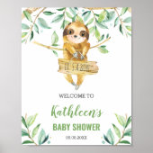 Sloth Greenery Boy Baby shower Welkomstteken Poster (Voorkant)