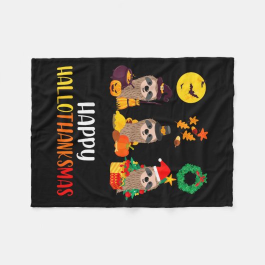 Sloth Halloween Christmas Happy Hallothanksmas Tha Fleece Deken (Voorkant (Horizontaal))