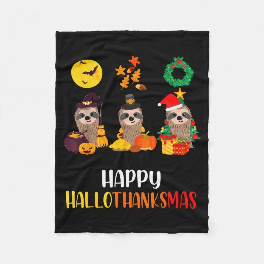 Sloth Halloween Christmas Happy Hallothanksmas Tha Fleece Deken (Voorkant)