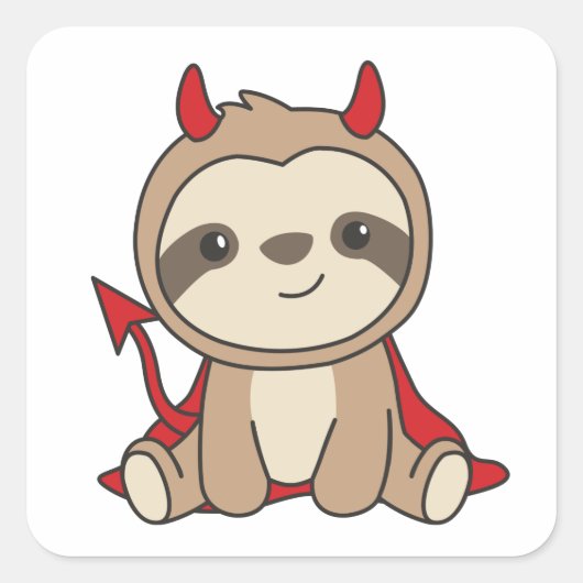 Sloth Halloween Cute Devil Witch Costume Square St Vierkante Sticker (Voorkant)