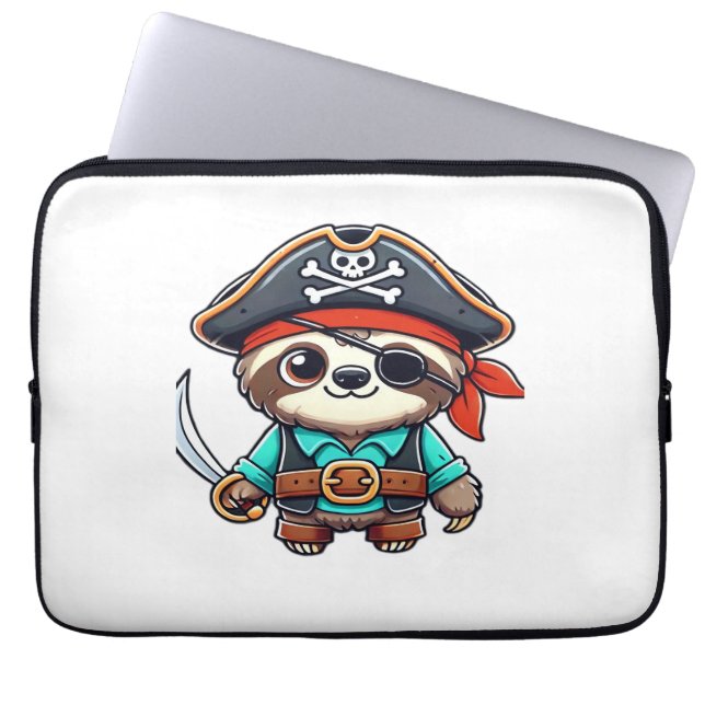 Sloth Halloween Pirate Kinder Vrouwen Mannen Sloth Laptop Sleeve (Voorkant)