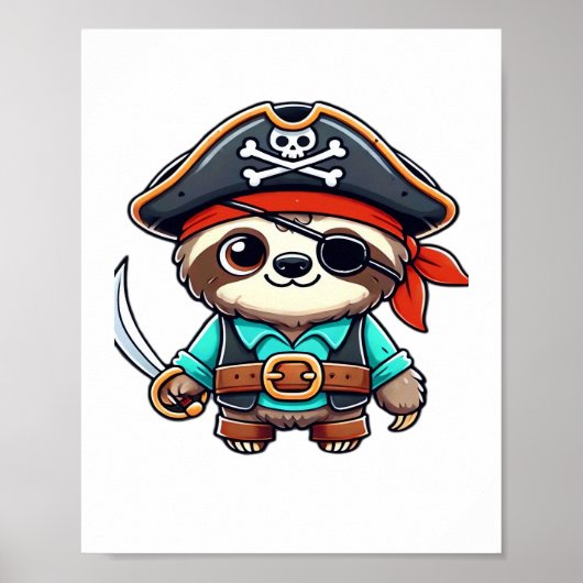 Sloth Halloween Pirate Kinder Vrouwen Mannen Sloth Poster (Voorkant)