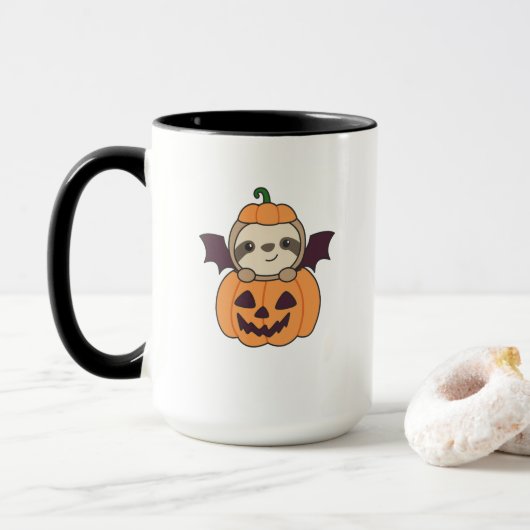 Sloth Halloween Pumpkin Bat Costume Mok (Met donut)