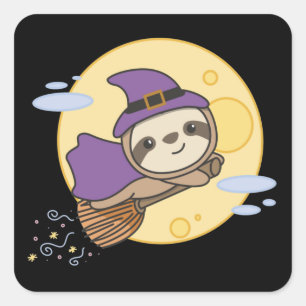 Sloth Halloween Witch Kinder Witches Costume Vierkante Sticker