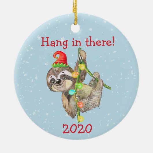 Sloth Hang in Daar kerstpandemie 2020 Keramisch Ornament (Achterkant)