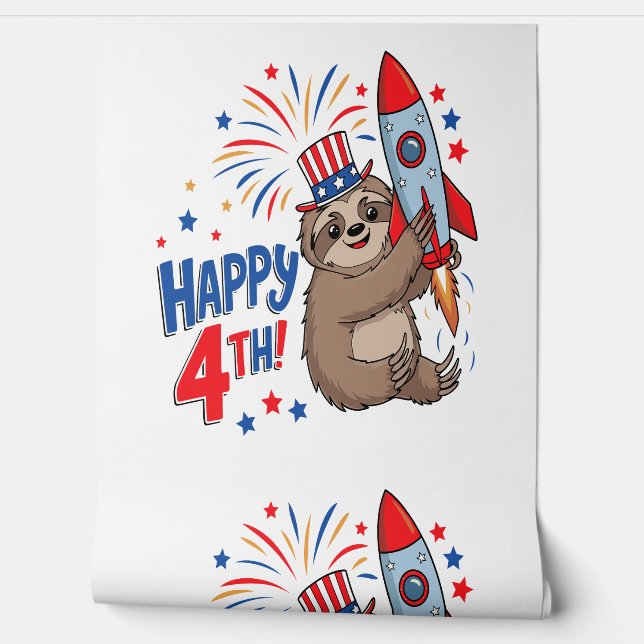 Sloth Happy 4th Rocket Fireworks Nederland Behang (Afrollen)