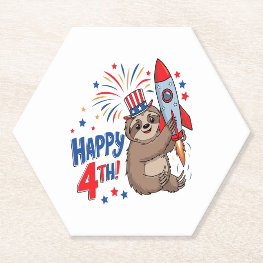 Sloth Happy 4th Rocket Fireworks Nederland Kartonnen Onderzetters (Voorkant)
