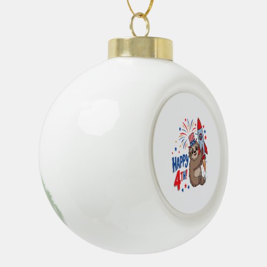 Sloth Happy 4th Rocket Fireworks Nederland Keramische Bal Ornament (Links)