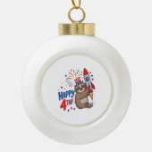 Sloth Happy 4th Rocket Fireworks Nederland Keramische Bal Ornament (Voorkant)