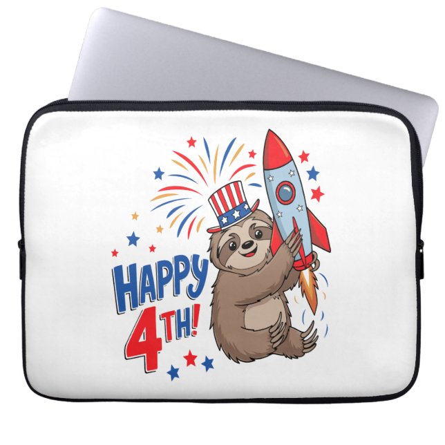 Sloth Happy 4th Rocket Fireworks Nederland Laptop Sleeve (Voorkant)
