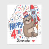 Sloth Happy 4th Rocket Fireworks Nederland Sticker (Vel)