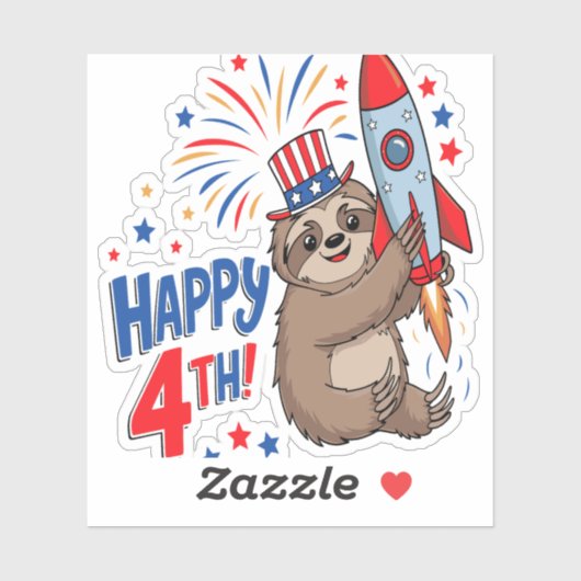 Sloth Happy 4th Rocket Fireworks Nederland Sticker (Vel)